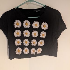 Women's Black Daisy Crop Top